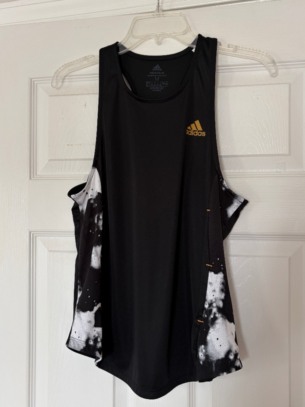 Adidas Prime Blue Racerback Tank Top Black White Gold Size Medium Athletic Top